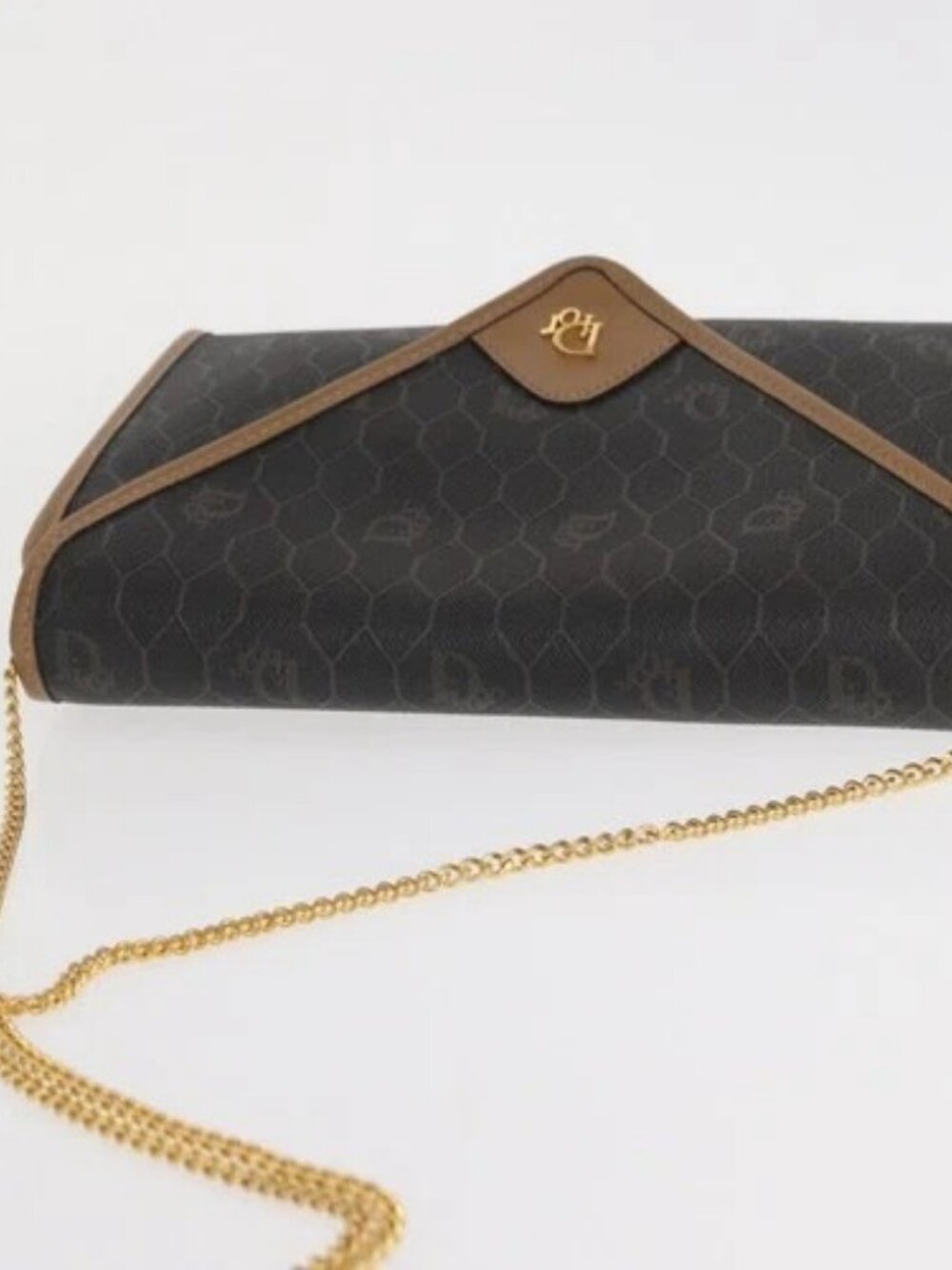 Christian Dior Honeycomb Canvas Chain Shoulder Bag PVC Black Gold Auth BA10086 - Picture 6 of 15